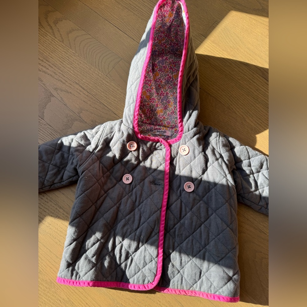 Baby Boden Quilted Jacket with Pink Accents